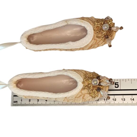 Ballet Slippers Toe Shoes Ornament Or Decor Gold Fabric Embellished & Ribbon 4.5 - Picture 13 of 14